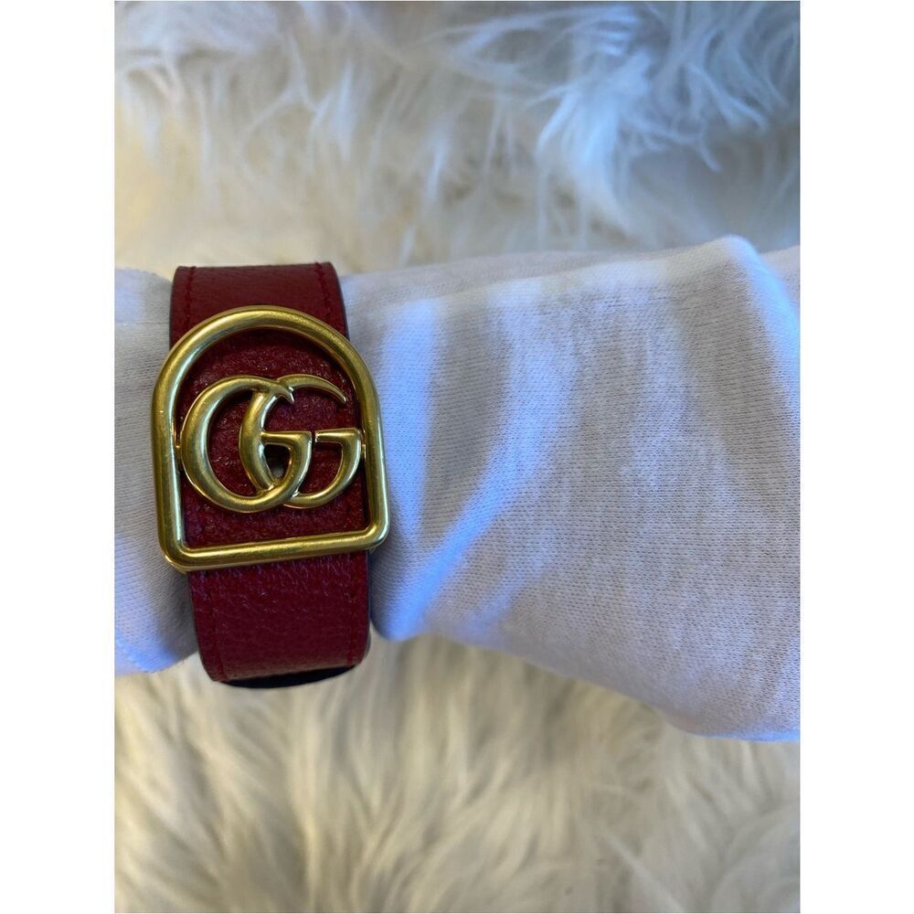 🛍️ Gucci Authentic Marmont Red Leather Cuff Bracelet with Double G Buckle
